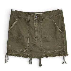 Free People Utility Mini Skirt 25 Y2k Indie Festival Grunge Green Distressed
